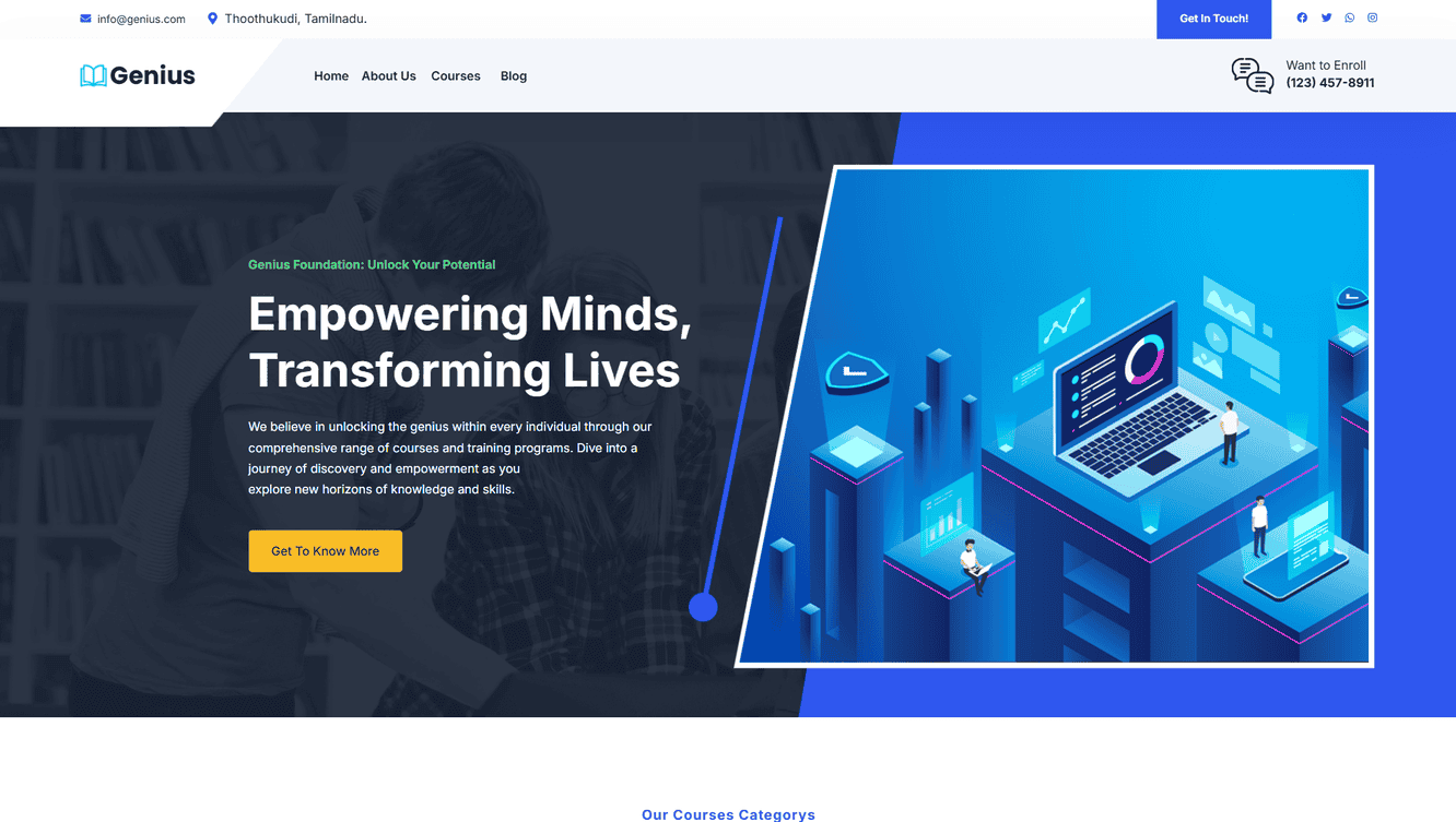 Genius Academy empowers students and professionals through expertly designed courses, innovative teaching, and a supportive learning environment.