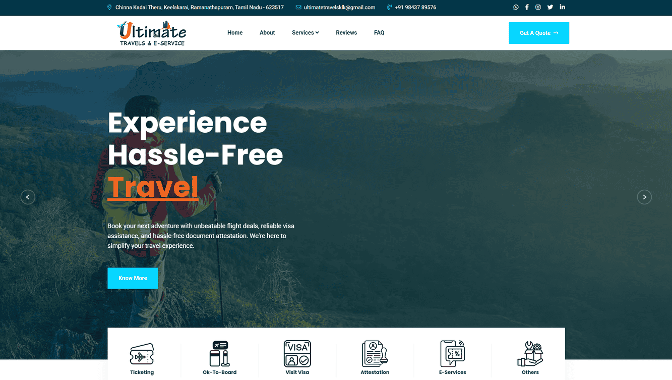 Ultimate Travels & E-Service, based in Keelakarai, Tamil Nadu, offers reliable travel and e-service solutions tailored to your needs.